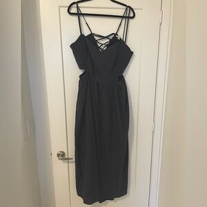 AE COTTON/LINEN- Lace-Up Back- Midi Sundress